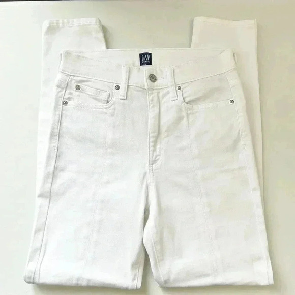 GAP True Skinny Jeans High Rise Split Hem Front Ankle Slit Stretch White Size 26 - Picture 14 of 16